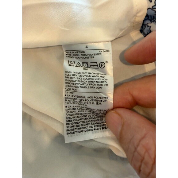 Banana Republic Blue White Floral Fit & Flare Dress Crew Neck Flutter Pullover 4 - Picture 3 of 4